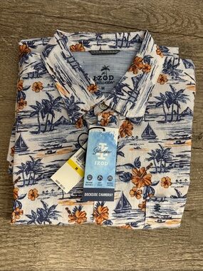 NWT Men’s Izod Hawiian Inspired Short Sleeve Button Down, Medium